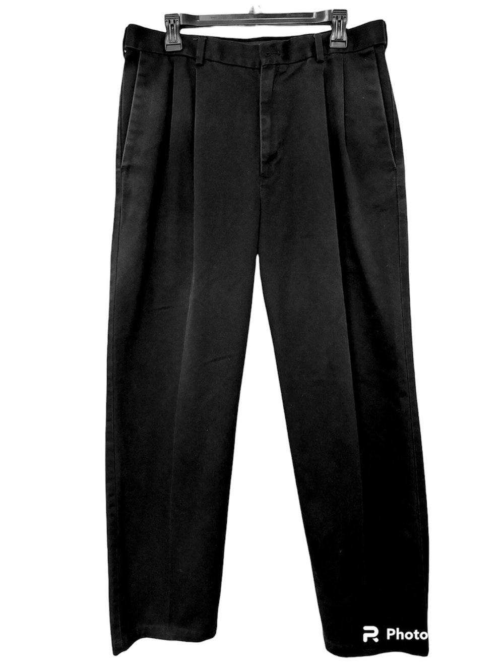 Haggar Mens 34 x 32 Black Pleated Front Straight Leg Cotton Casual Work Pants